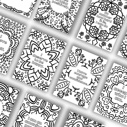 Printable Affirmations Mandala coloring set - KY designX