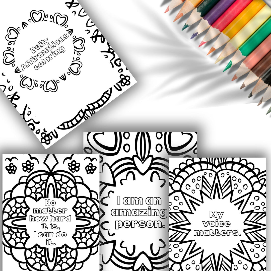 Printable Affirmations Mandala coloring set - KY designX