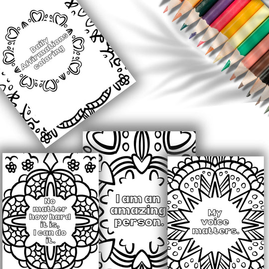 Printable Affirmations Mandala coloring set - KY designX