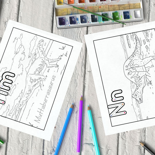 Printable Alphabet Dinosaur Coloring Pages - KY designX