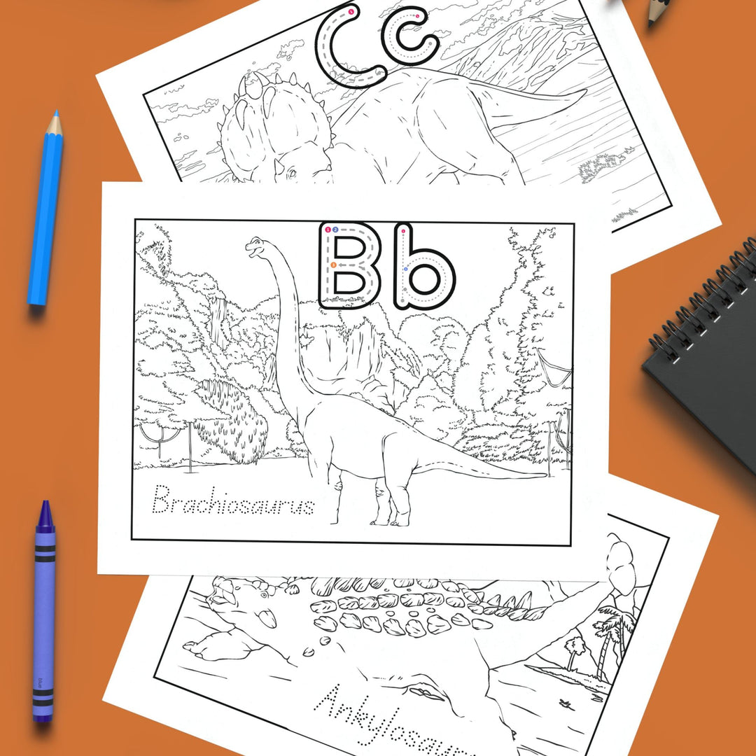Printable Alphabet Dinosaur Coloring Pages - KY designX