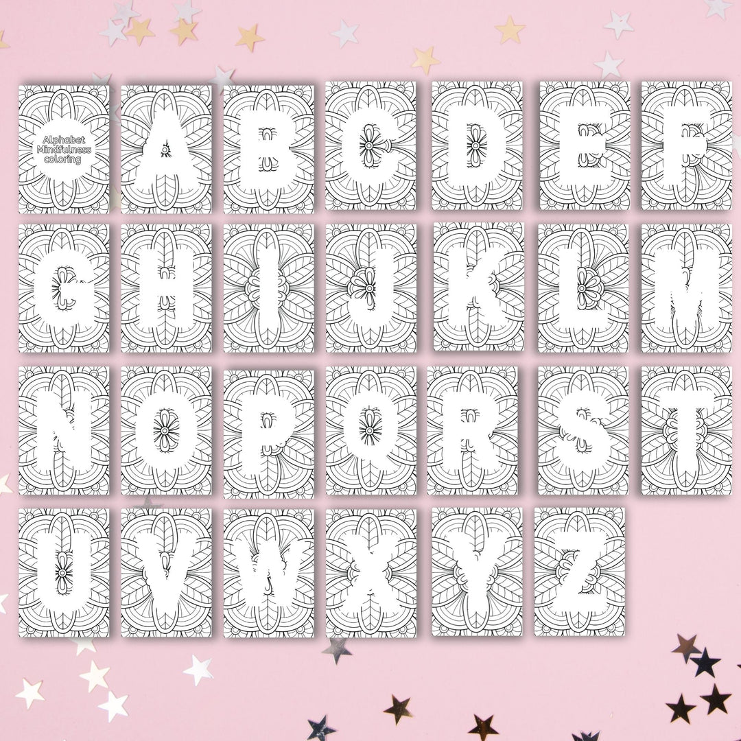 Printable Alphabet Mindfulness coloring book - KY designX