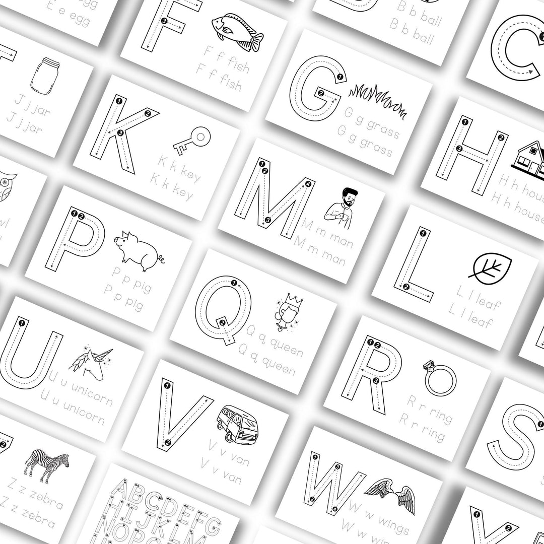 Printable Alphabet tracing and coloring worksheets for fine motor development - KY designX