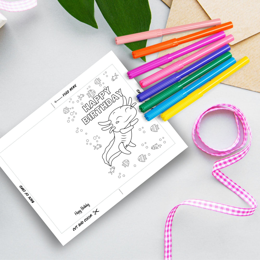 Printable birthday card for axolotl lovers - KY designX