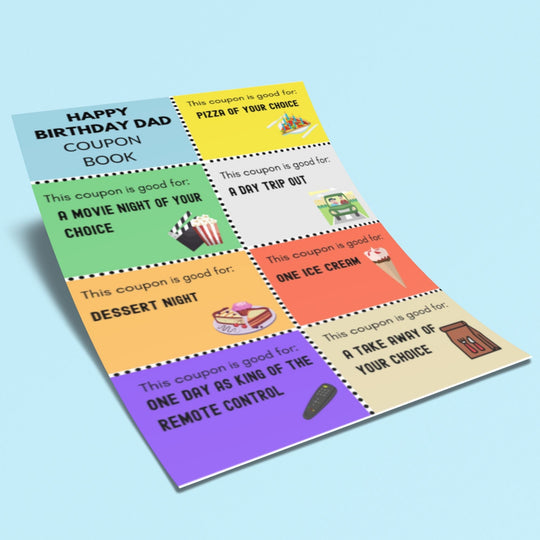 Printable Birthday coupons for Dad - KY designX