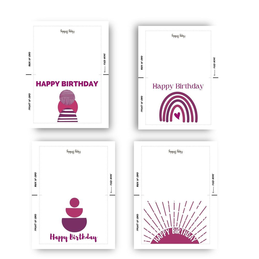 Printable Boho Birthday Cards Set of 4 - KY designX
