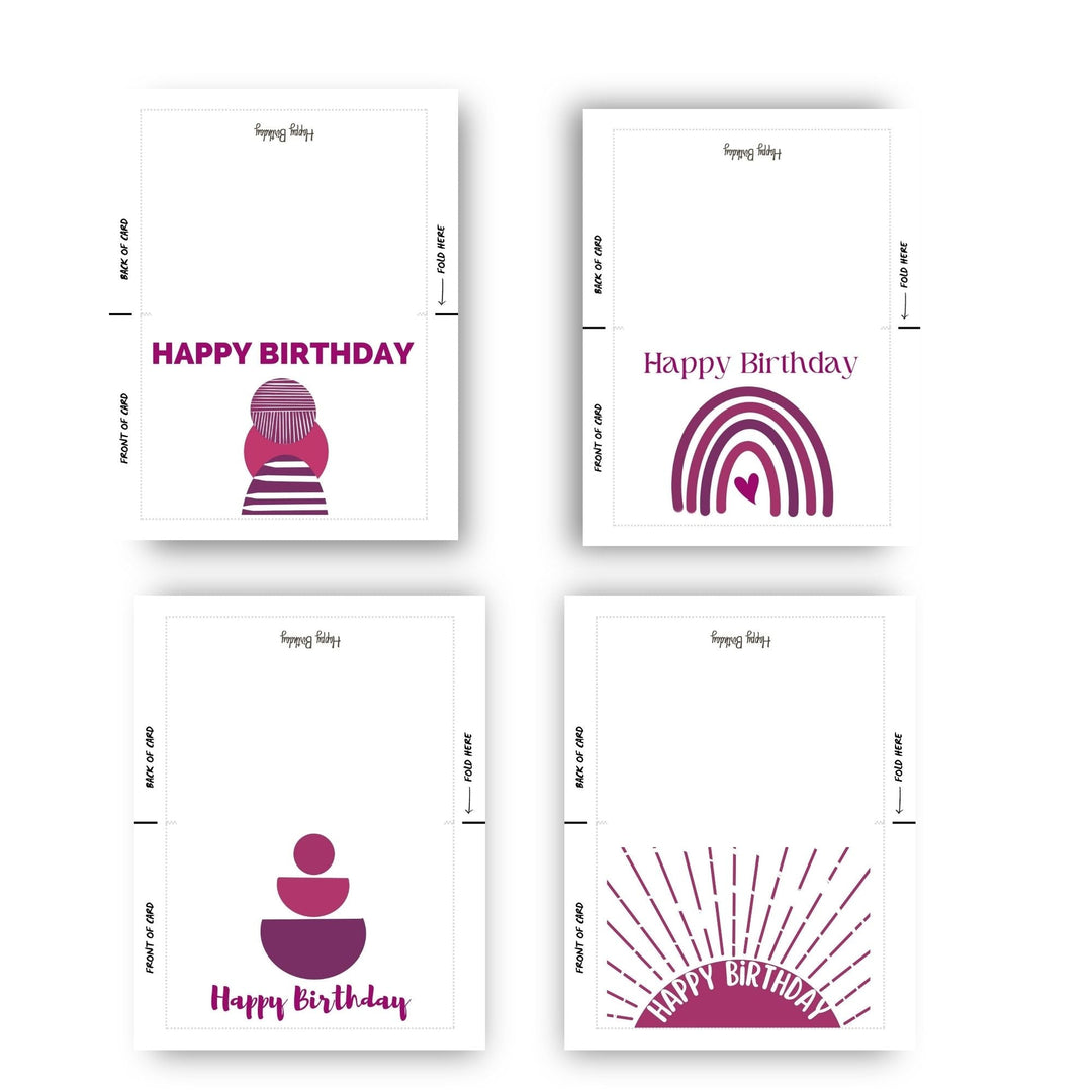 Printable Boho Birthday Cards Set of 4 - KY designX