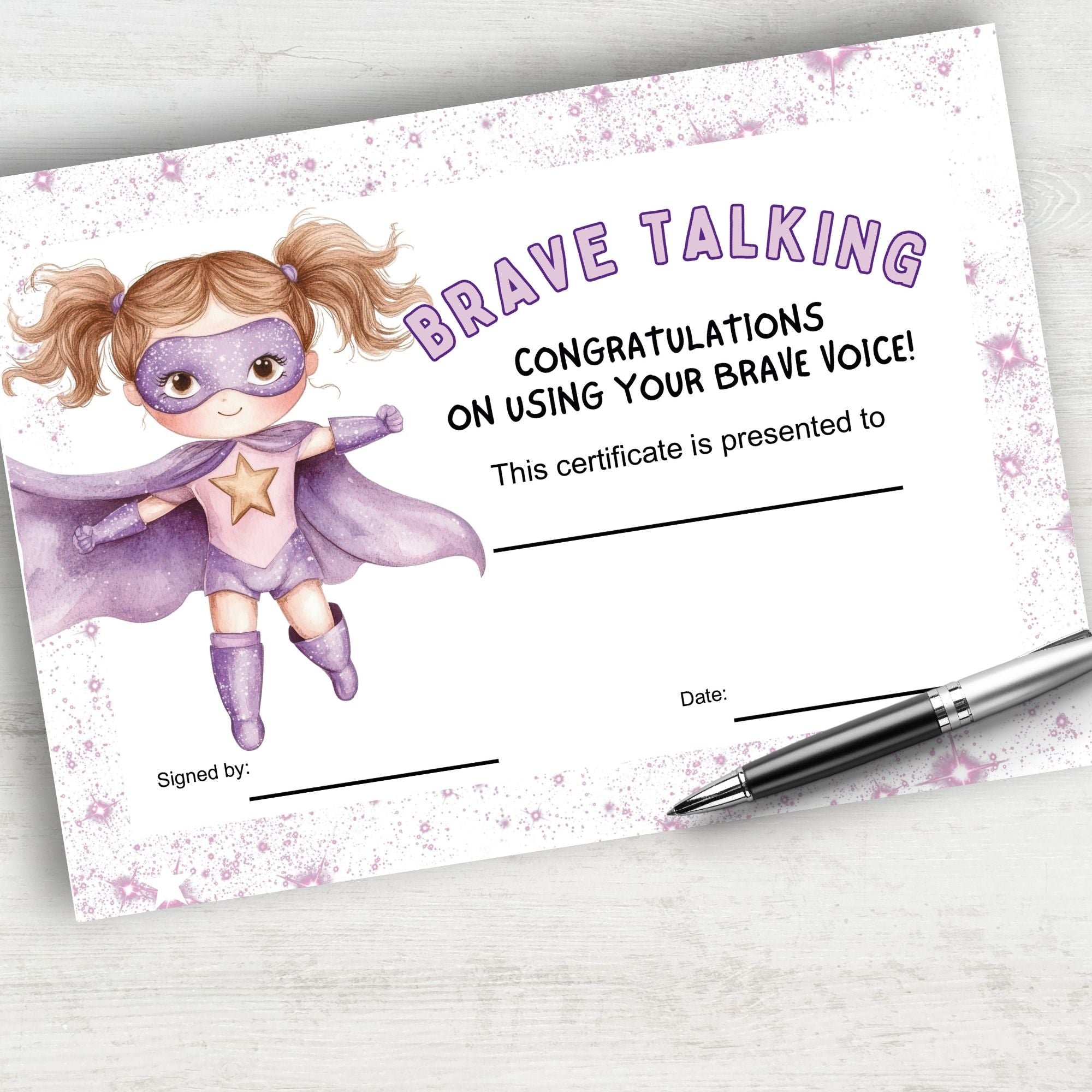 Printable Brave Talking Certificate for children with selective mutism - KY designX