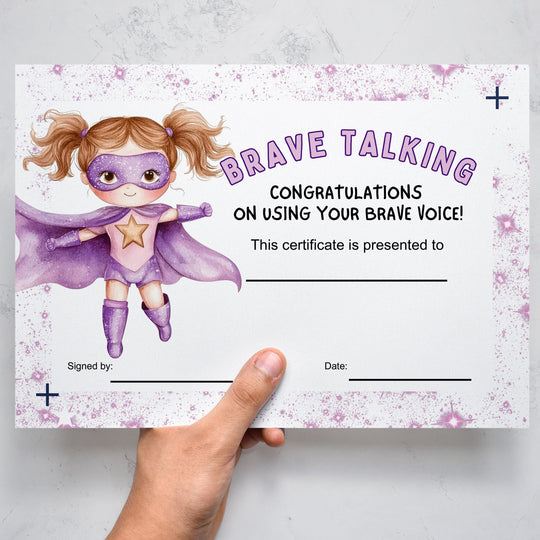 Printable Brave Talking Certificate for children with selective mutism - KY designX