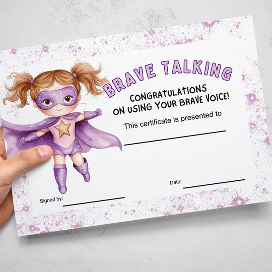Printable Brave Talking Certificate for children with selective mutism - KY designX