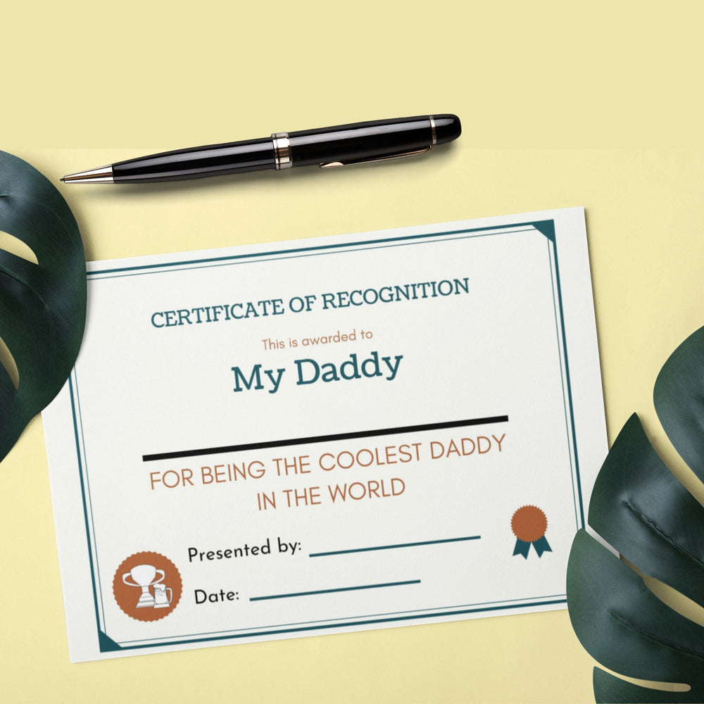 Printable certificate for special dad and daddy - KY designX