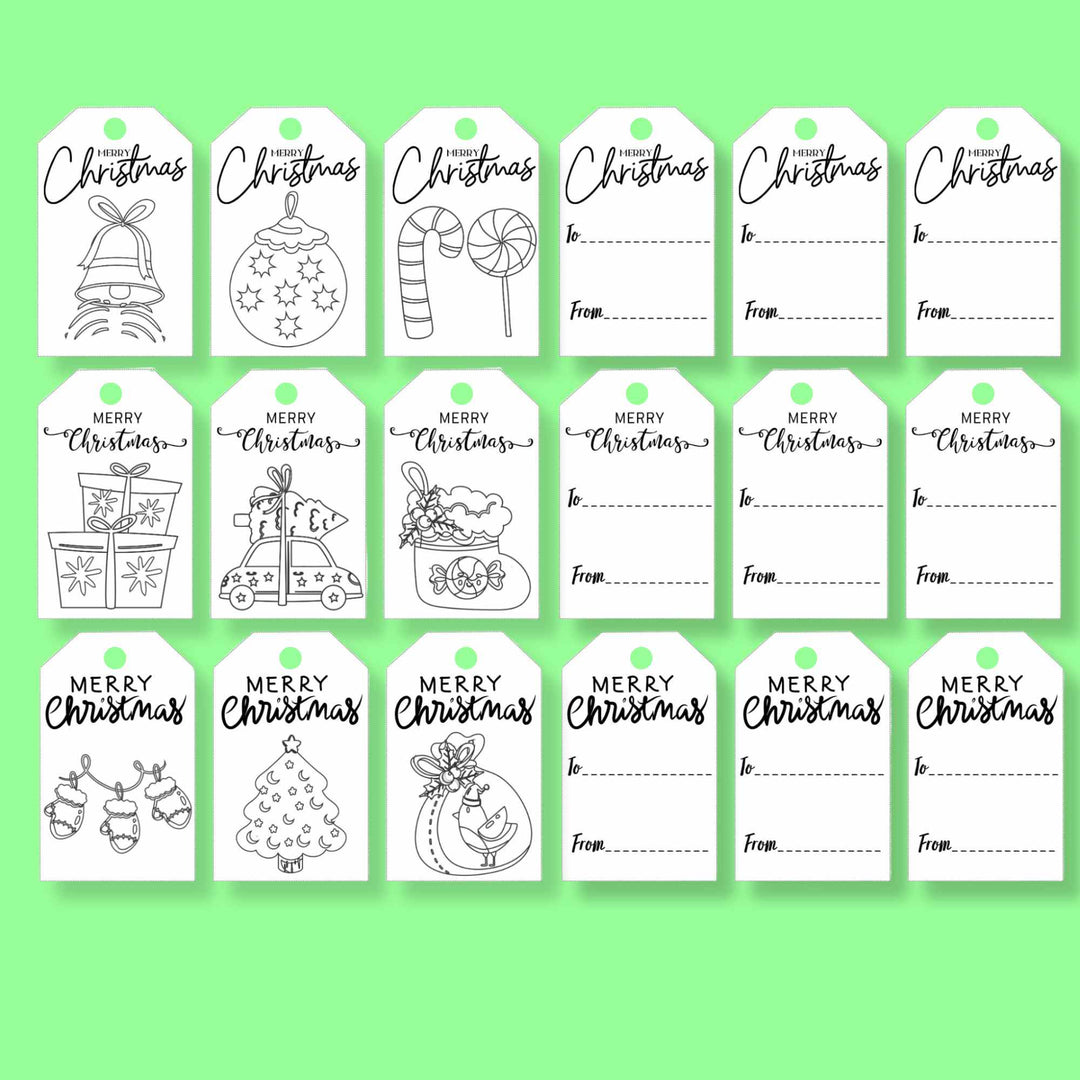 Printable Christmas Coloring Gift Tags - KY designX