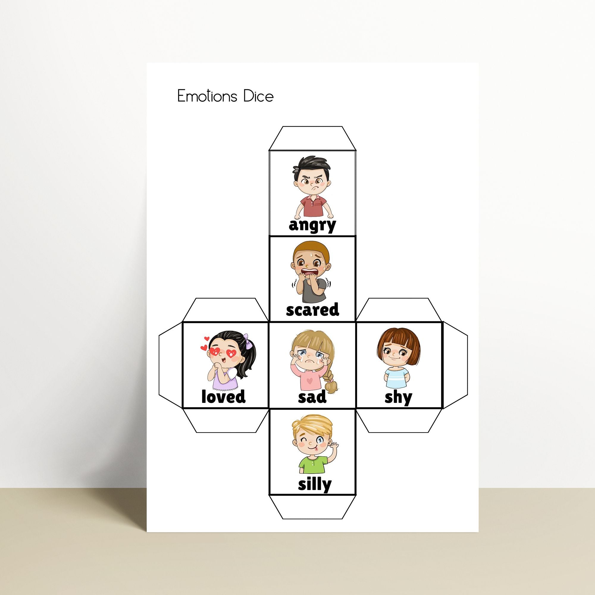 Printable Emotions Dice Cube for kids - KY designX