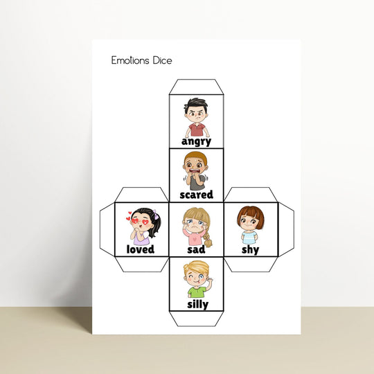 Printable Emotions Dice Cube for kids - KY designX