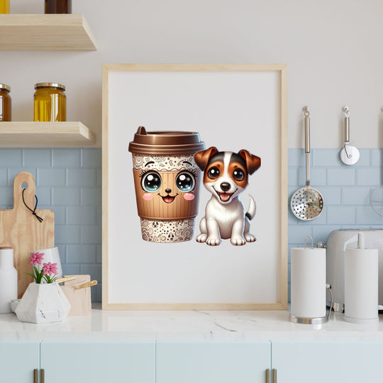 Printable Jack Russell Puppy and Coffee Wall decor - KY designX