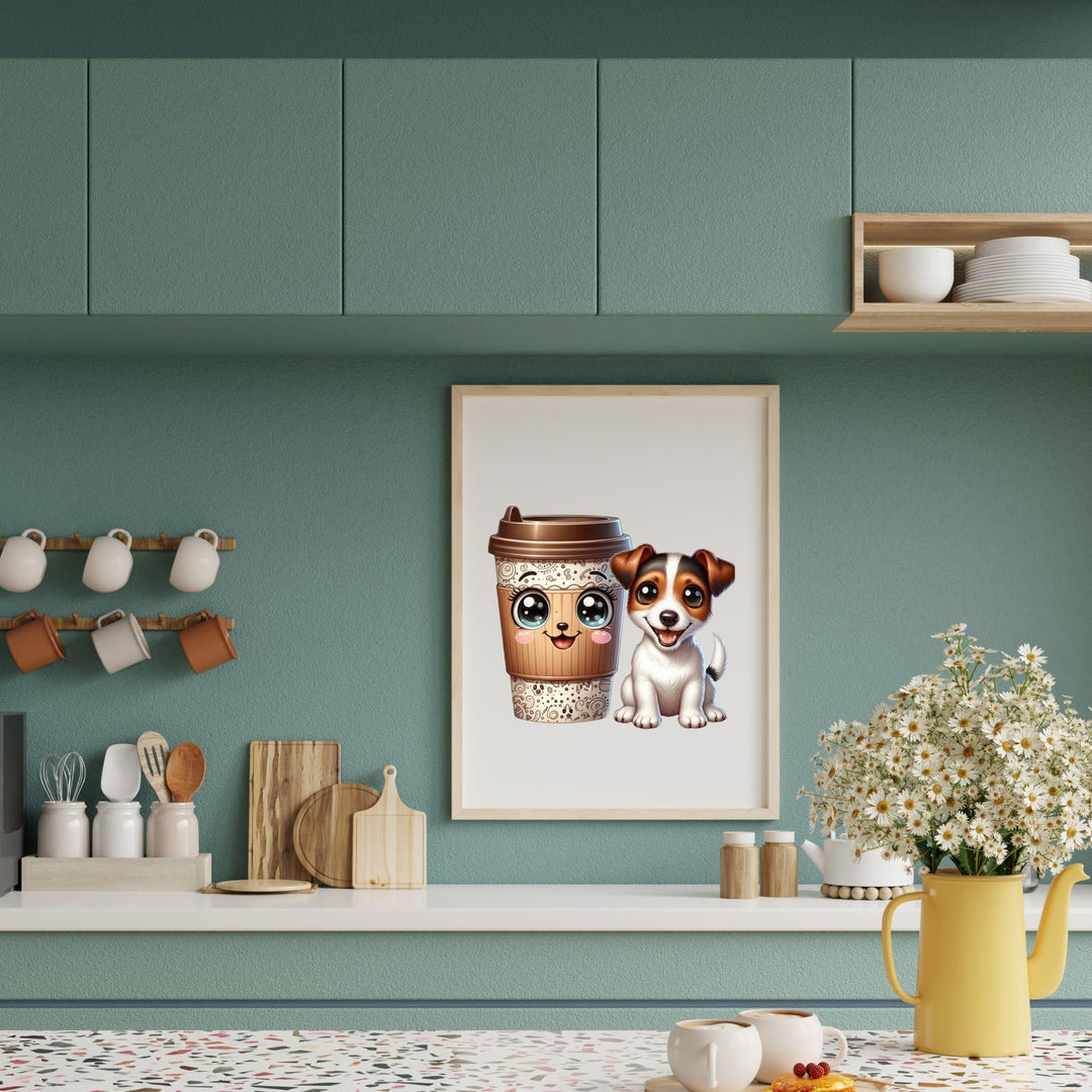Printable Jack Russell Puppy and Coffee Wall decor - KY designX