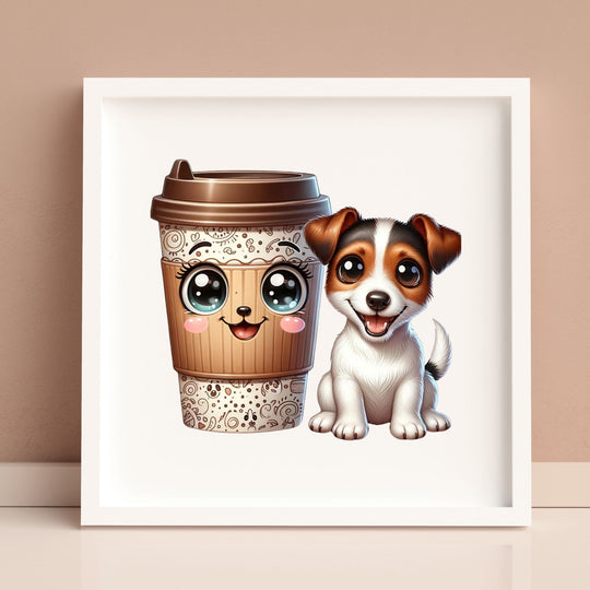 Printable Jack Russell Puppy and Coffee Wall decor - KY designX