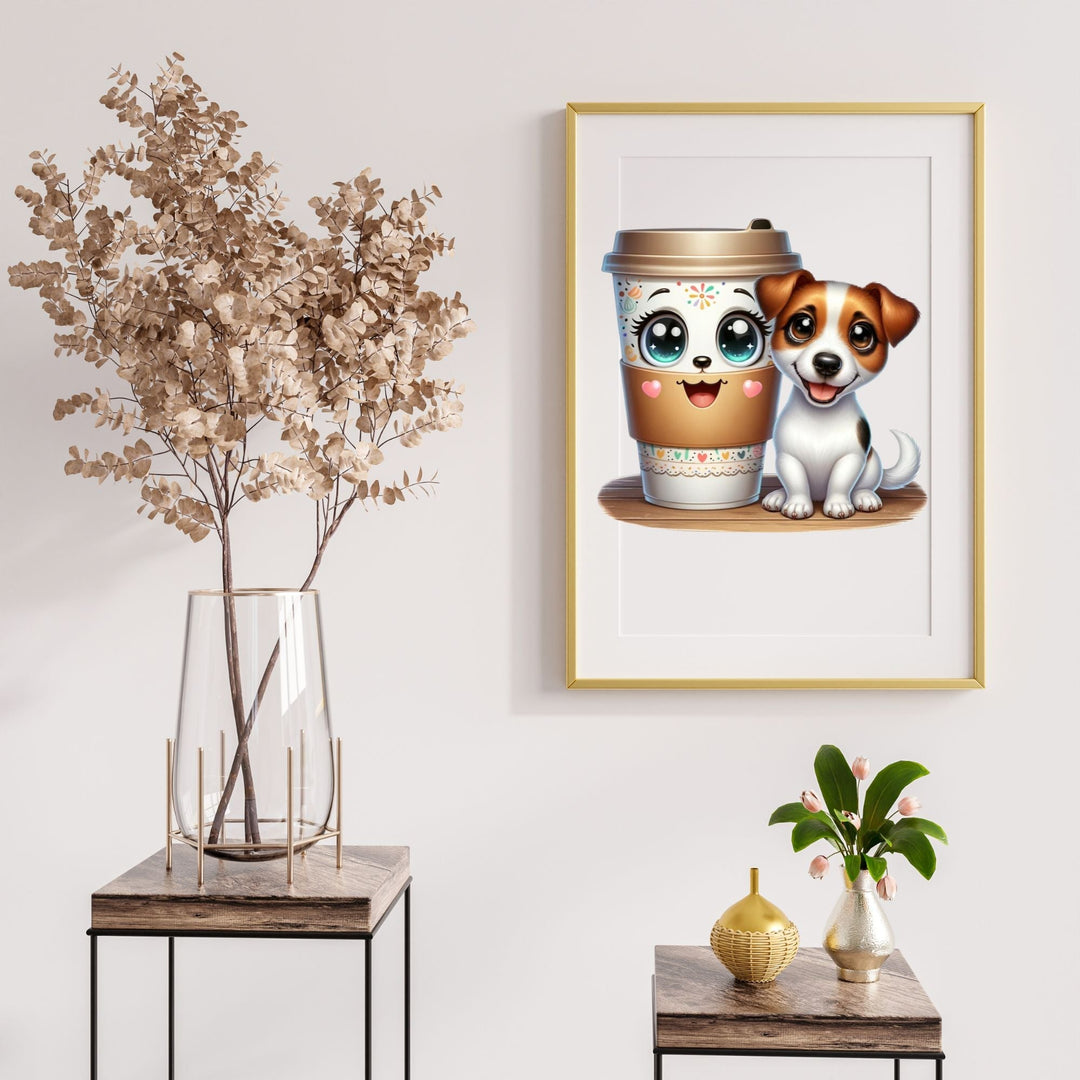 Printable Jack Russell Puppy and Coffee Wall decor - KY designX