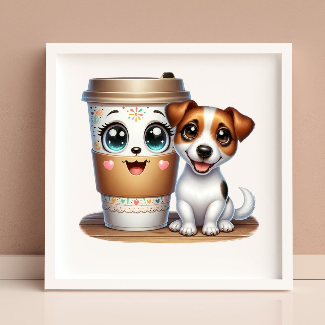 Printable Jack Russell Puppy and Coffee Wall decor - KY designX