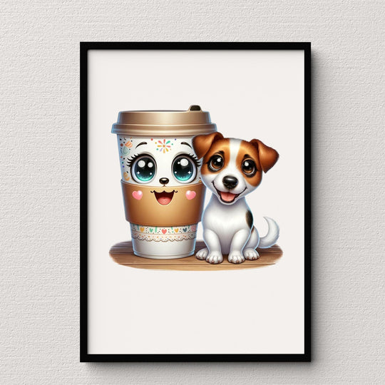 Printable Jack Russell Puppy and Coffee Wall decor - KY designX