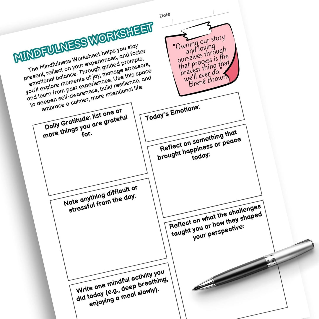Printable Mindfulness Worksheet for Daily Reflection - KY designX