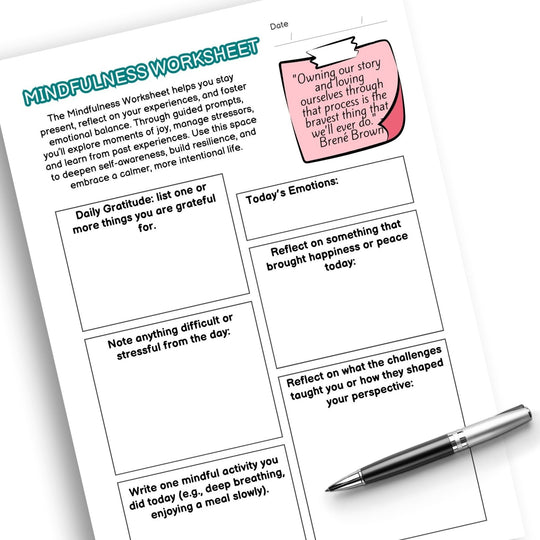 Printable Mindfulness Worksheet for Daily Reflection - KY designX