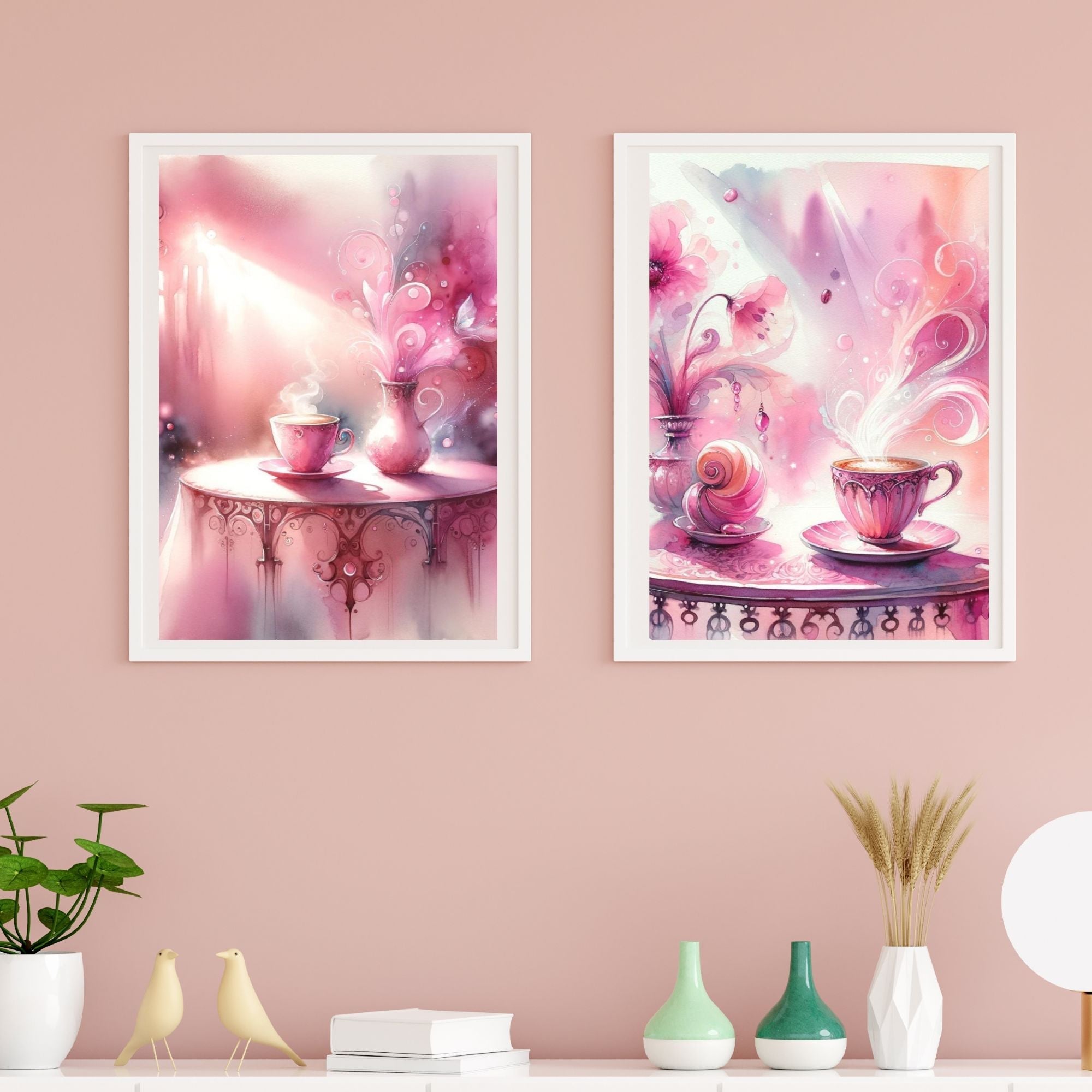 Printable Pink Watercolor Coffee Wall Art - KY designX