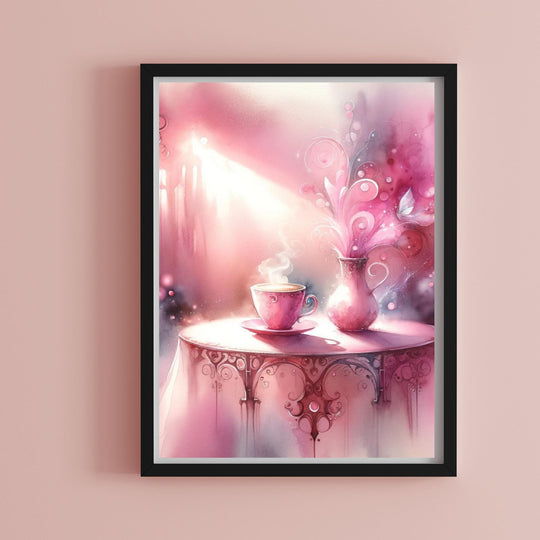 Printable Pink Watercolor Coffee Wall Art - KY designX