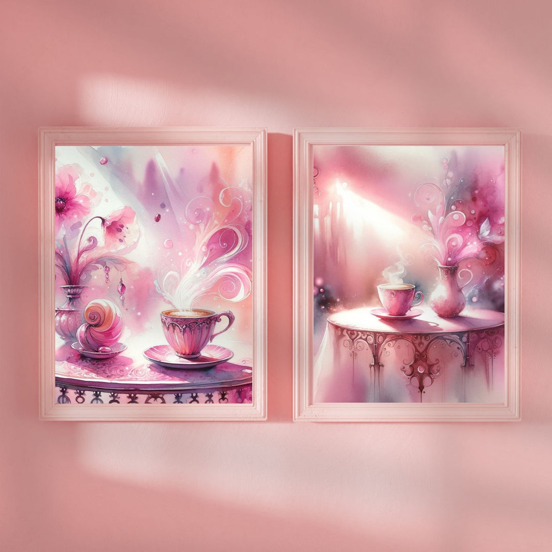 Printable Pink Watercolor Coffee Wall Art - KY designX