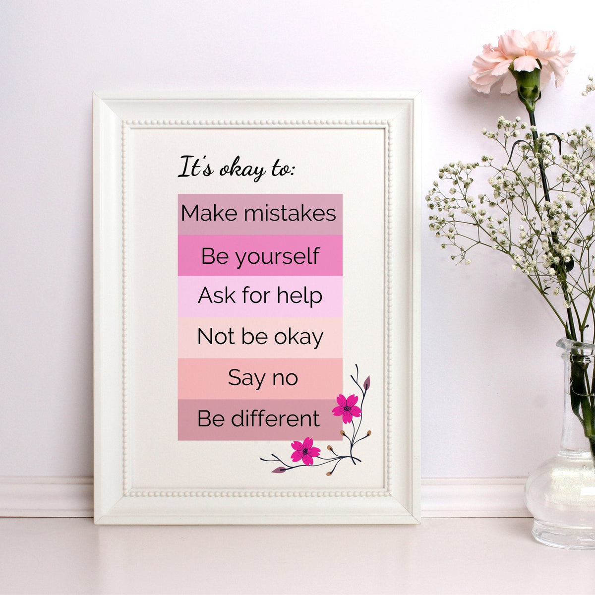 Pink It's Okay To positive affirmation printable wall art