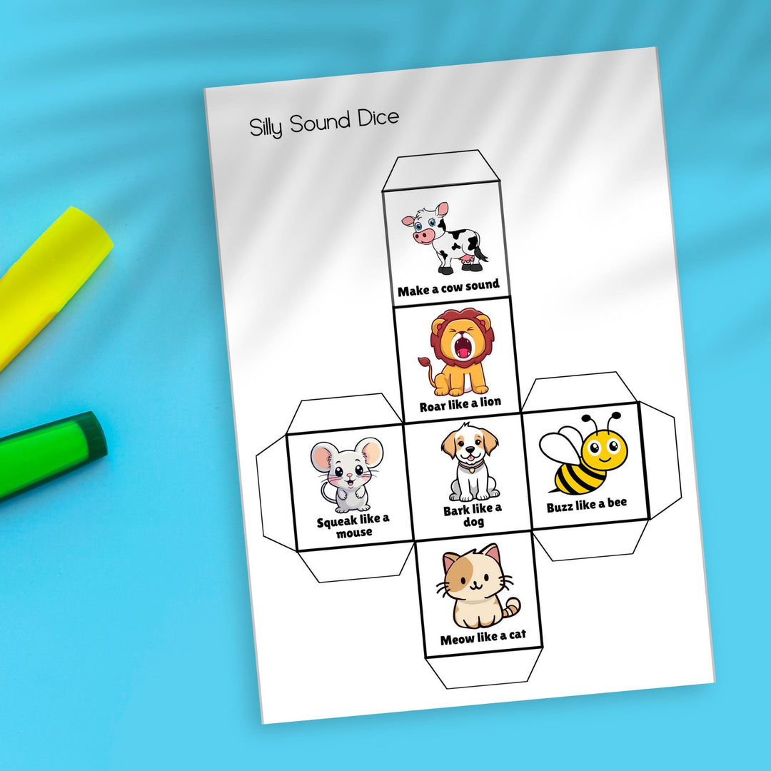 Printable Silly Sounds Dice Cube - KY designX