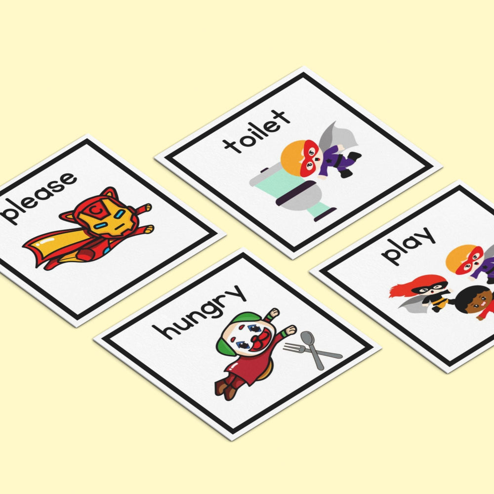 Printable superhero themed communication cards - KY designX