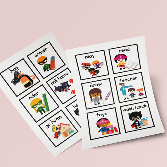 Printable superhero themed communication cards - KY designX