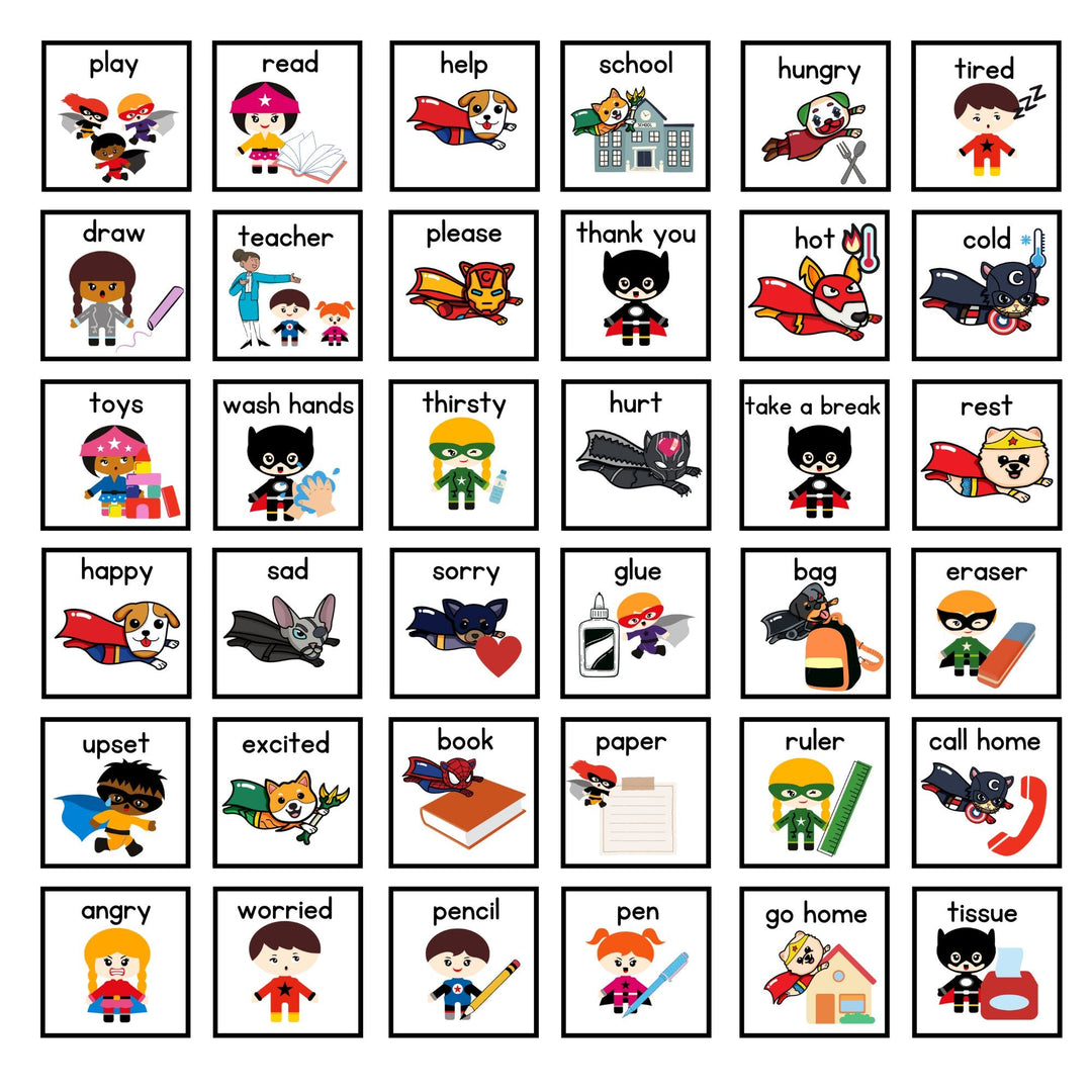 Printable superhero themed communication cards - KY designX
