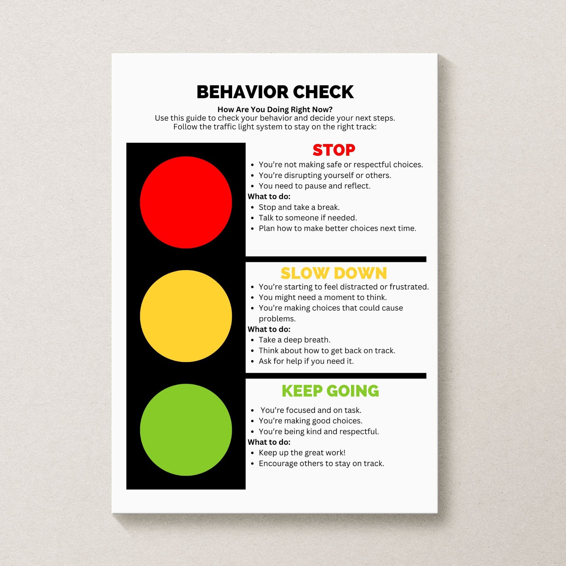 Printable Traffic Light Behavior Chart KY designX
