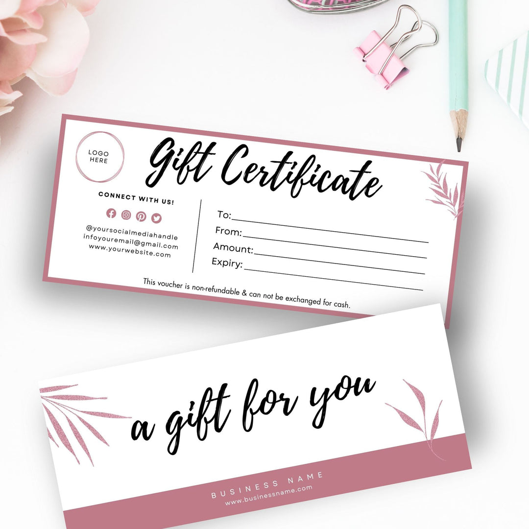 Rose Gold Editable Gift Certificate - KY designX