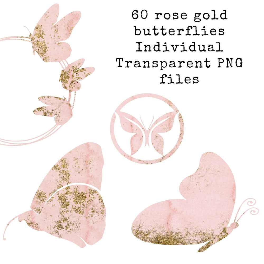 Rose gold glitter butterflies clipart - KY designX