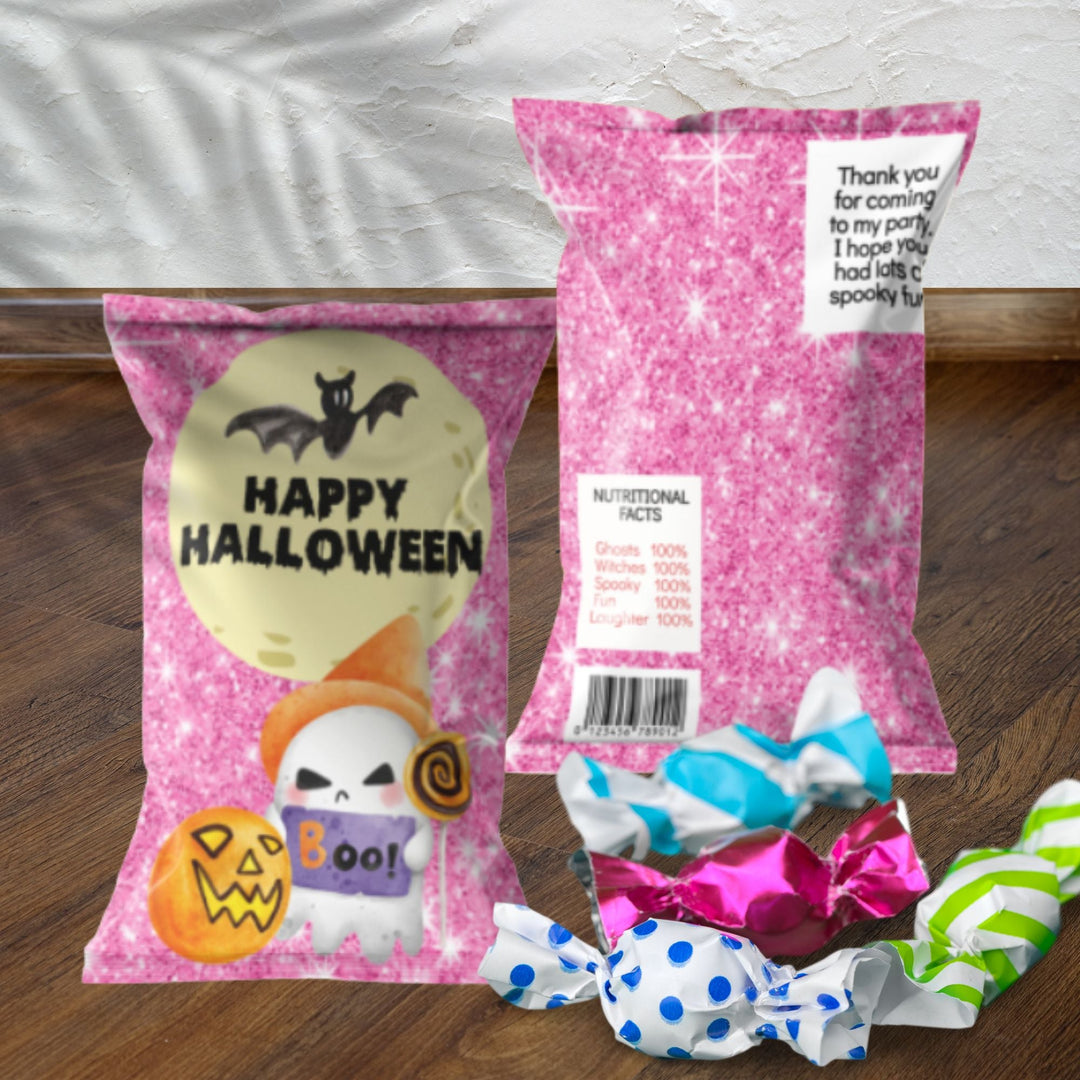 Sparkling Pink Printable Halloween Chip Bag - KY designX
